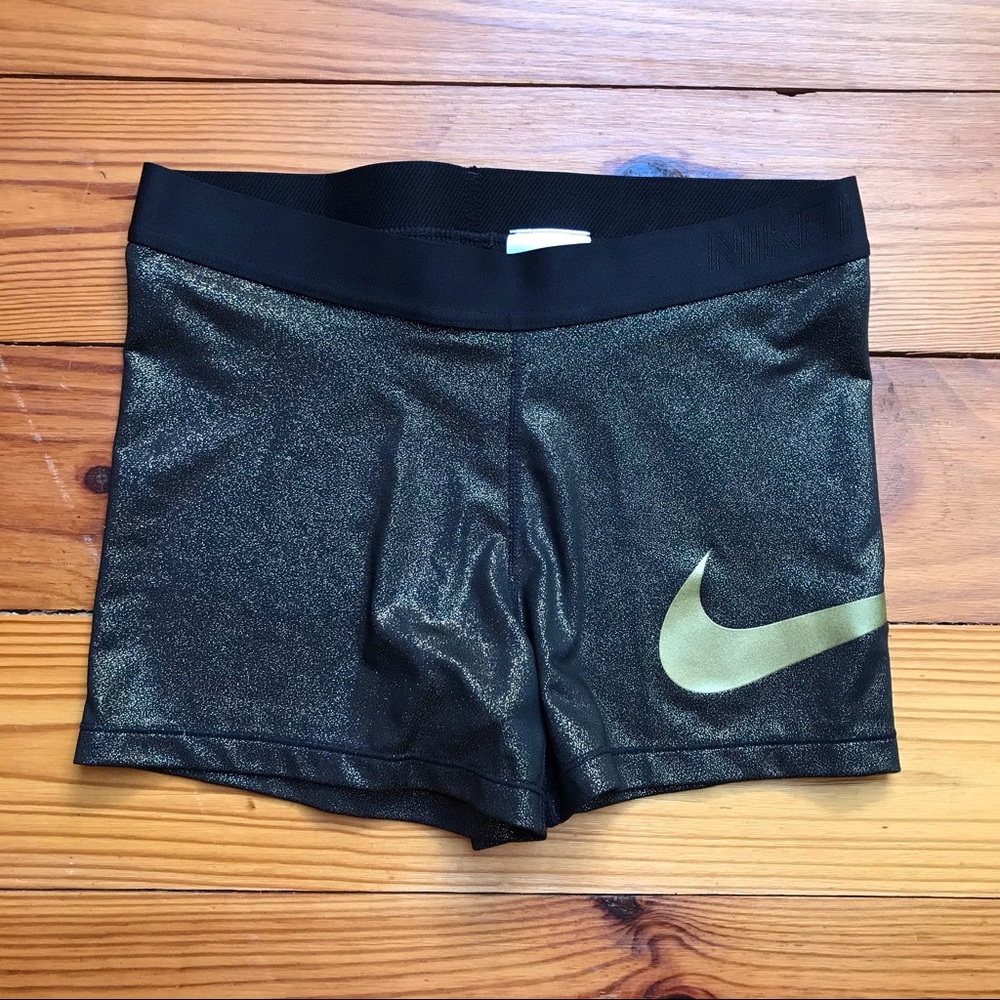 Nike Gold Black Sparkle Spandex Shorts, NWT, M/L